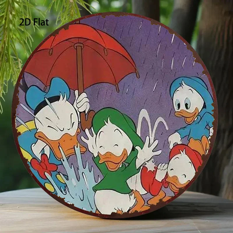 1 قطعة ديزني جولة الألومنيوم اللوحة الكرتون بطة اللعب في المطر (20.32 سنتيمتر x 45.72 سنتيمتر) الرجعية جدار علامة ، الفيلم هدية للغرفة و H