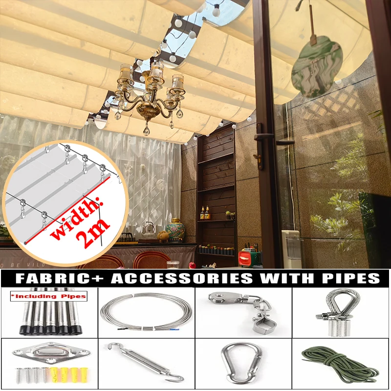 Width 2m Telescopic Wave Sunshade Net Pergola Patio Sunproof Canopy Swimming Pool Rainproof Shading Sail Outdoor Awning