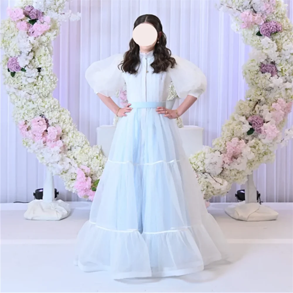 Robe à fleurs personnalisée pour filles, pour fête de mariage, robes de baptême papillon, en tulle, demi-manches, col appliqué, première Communion Go