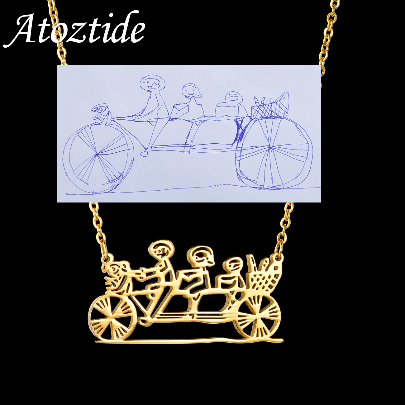 Atoztide Custom Logo Necklaces Lovely Pendant Stainless Steel Necklace Personalized Children Women Choker Draw Art Jewelry Gift