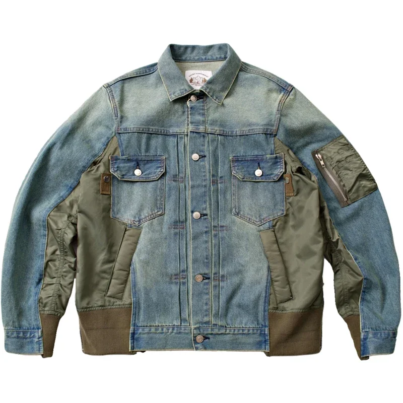 

Personalized Three-dimensional Cutting Multi Material Splicing Loose Denim Jacket for Men New Arrival Japanese Trend Coat
