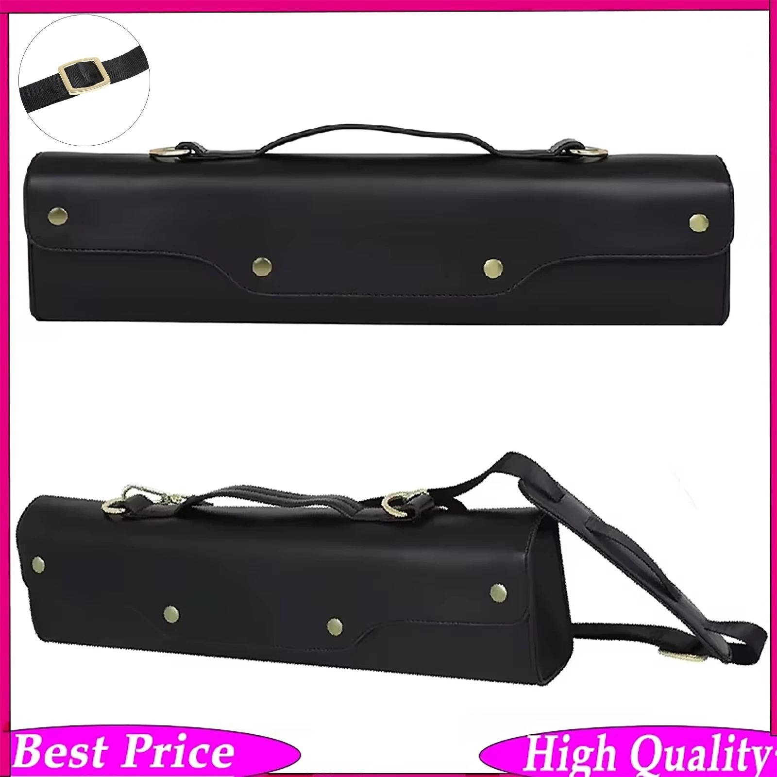 16/17 Hole Flute Soft Bag Black Portable Shoulder Leather PVC Adjustable Strap Waterproof Flute Case for Instrument Travel Carry