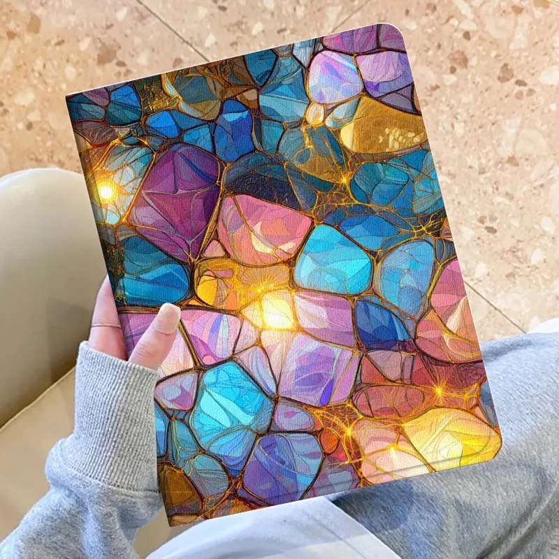 

Blue Gold Crushed Stones For Samsung Galaxy Tab S10 S9 S8 S7 Lite FE Plus Scratch resistant Pen Tray Tablet Case Gift