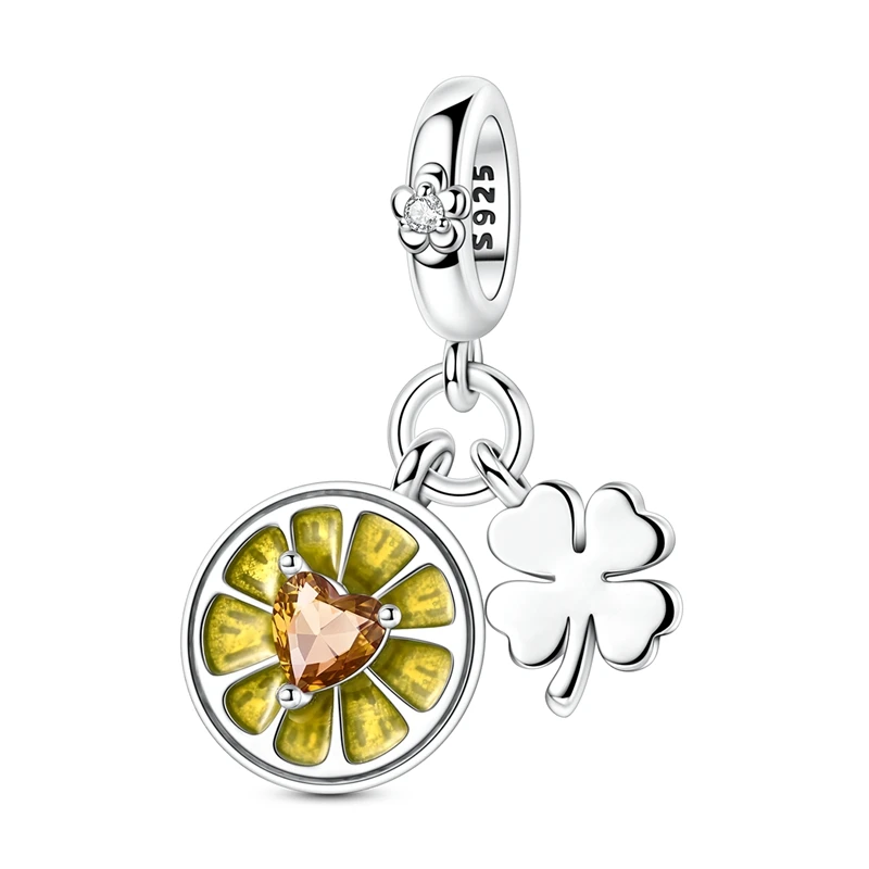 925 Sterling Silver Charms Bead CZ Zircon Lemon Clover Dangle Fit Original Bracelet DIY Women Jewelry Gift
