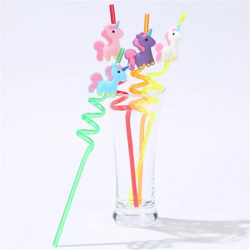 4pcs Reusable Unicorns Drinking Plastic Straws Birthday Party Supplies for Kid