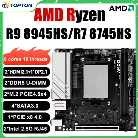 Topton N17 Firewall NAS Placa-mãe AMD Ryzen 9 8945HS 7940HS R7 8745HS 7840HS Placa-mãe para jogos 4 * SATA 2 * NVMe PCIEx8 2 * 2.5G LAN