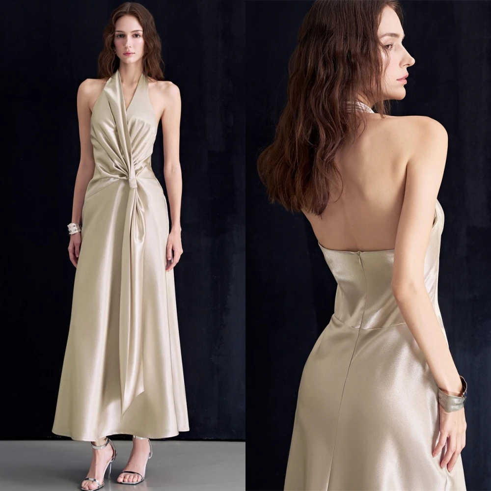 

Customized High Quality Halter Evening Dress Classic Satin Sleeveless Cocktail Dress Modern Backless Special Occasion Gowns