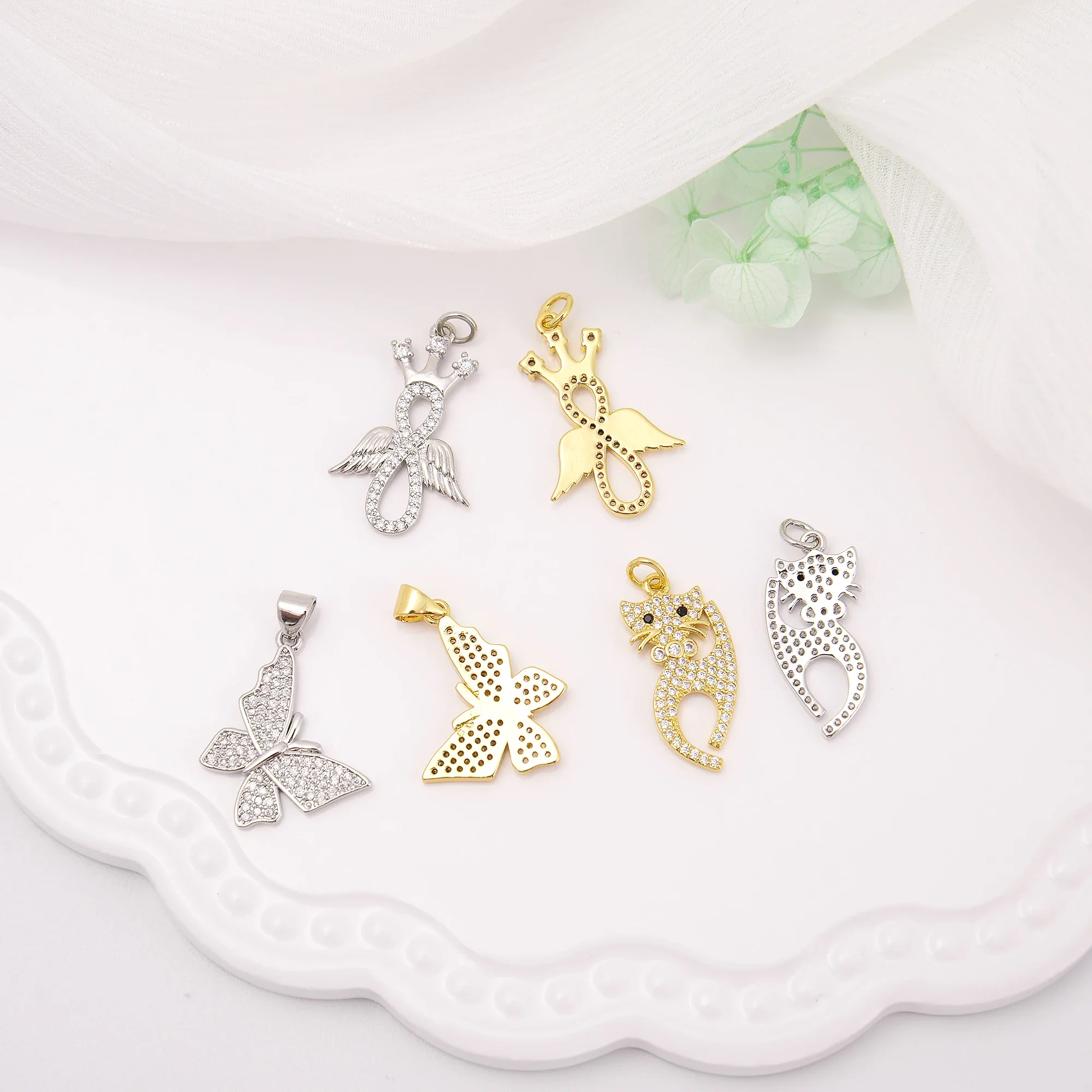 Sun Moon Cat Shape Charms Pandents for Jewelry Making Supplies for DIY Necklace Bracelet Earrings Inlay Zircon Brass Accessories