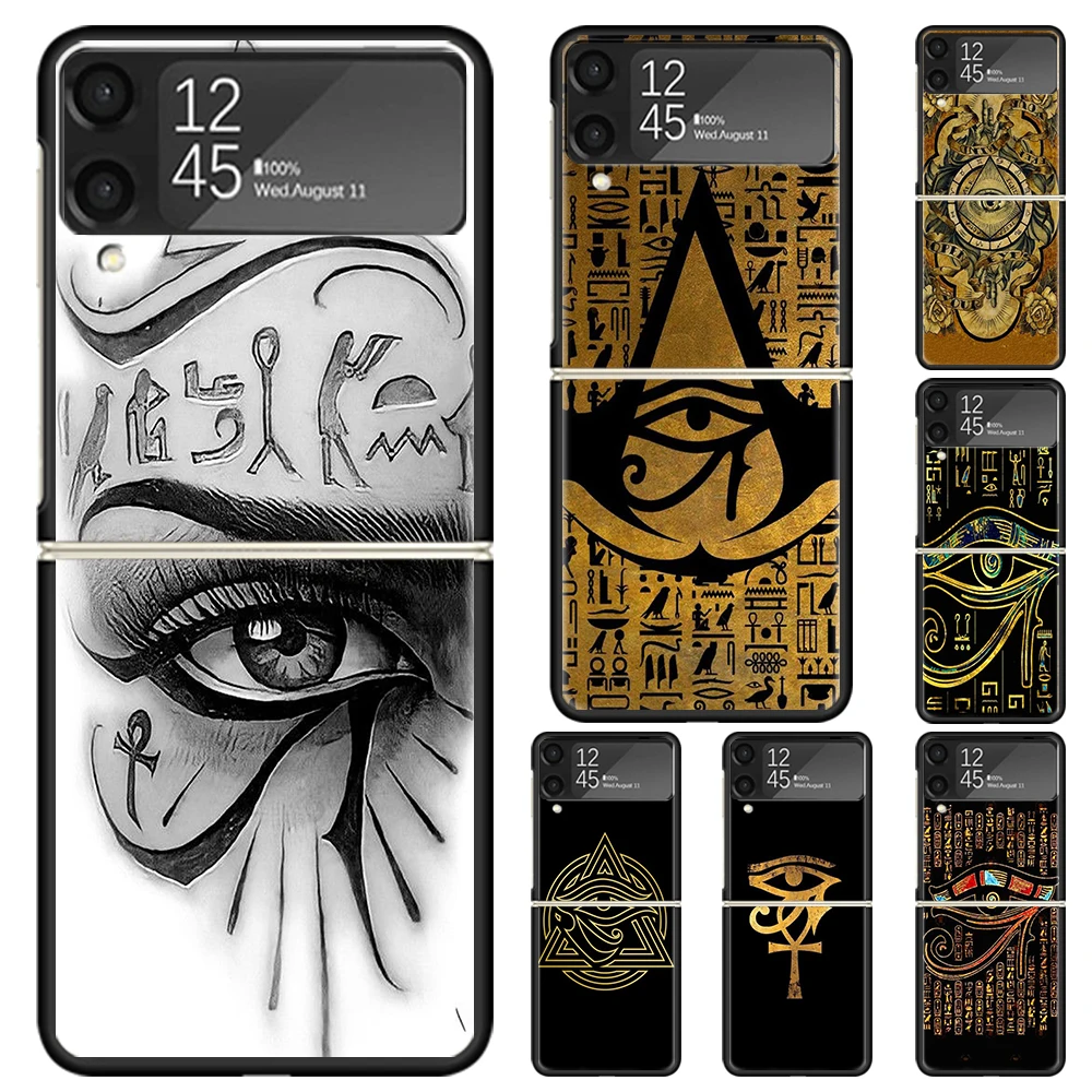 Sacred Eye of Horus Egypt Fresco Hard PC Phone Case For Samsung Galaxy Z Flip 6 5 4 3 Black Cover ZFlip6 Flip5 Flip4 5G Foldable