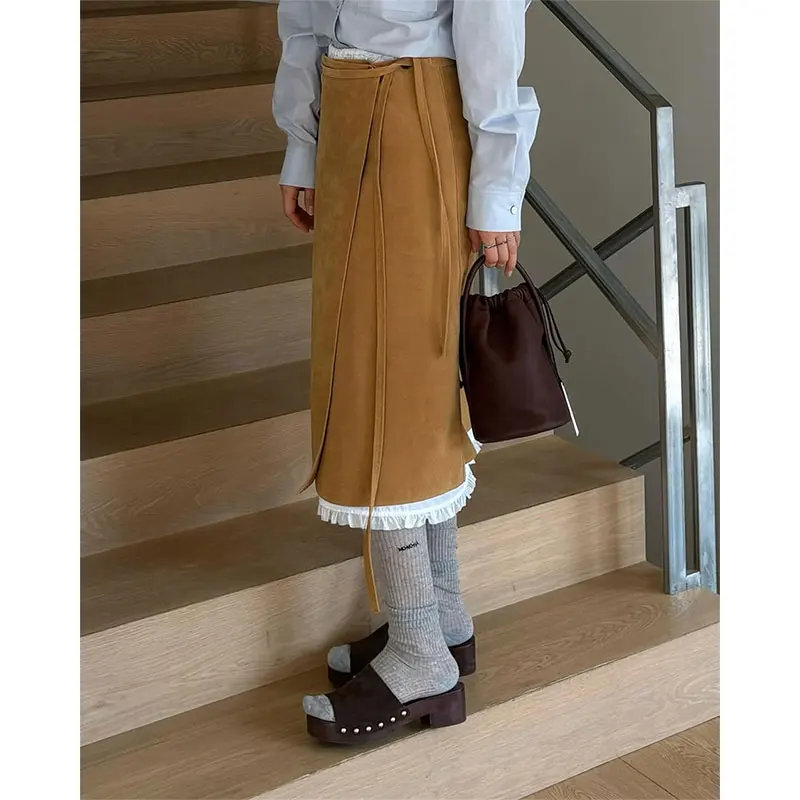 

Модный модный Dongda Gate 25, осенний дизайн, чувственная цветная юбка с поясом и перекрытием, с высокой талией...