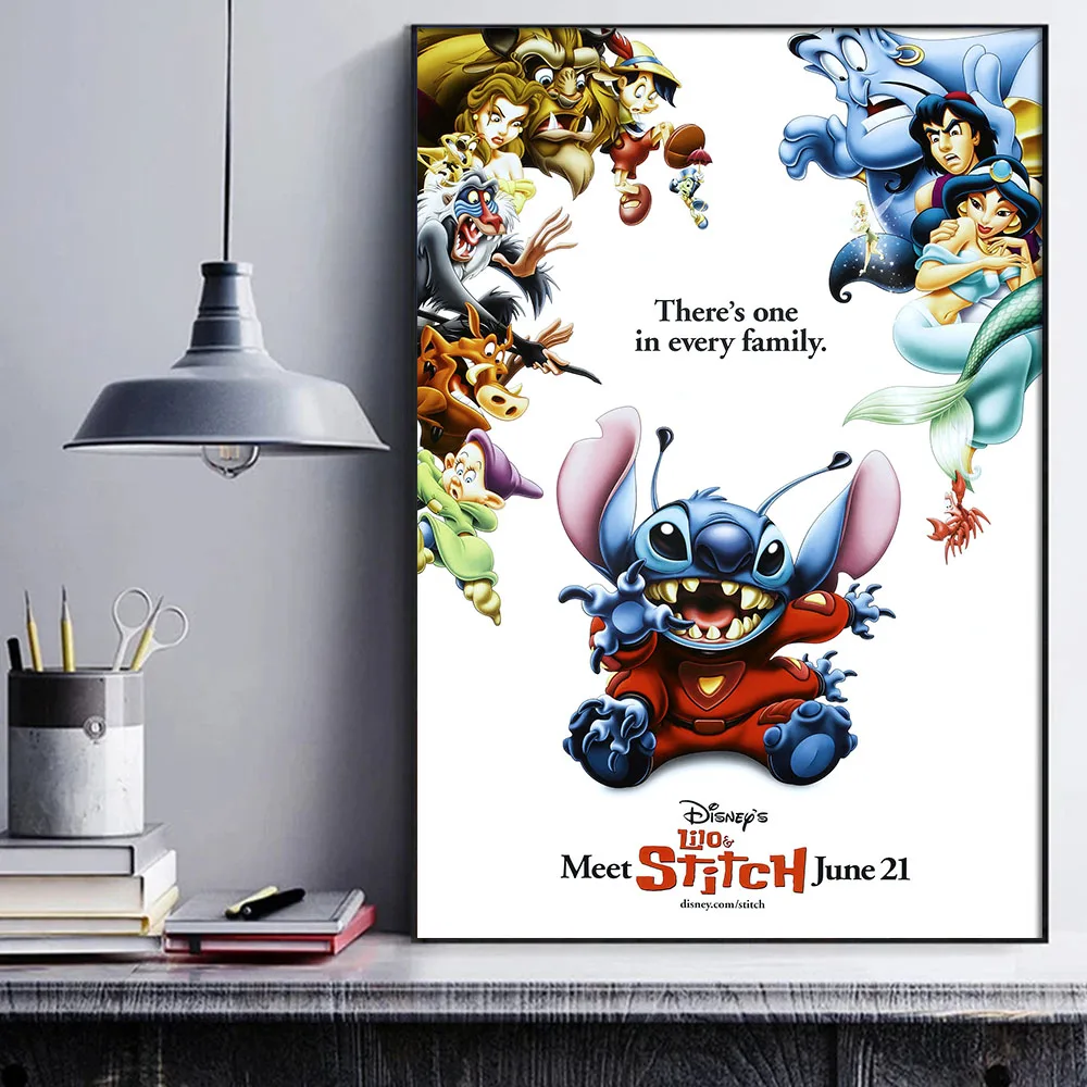 Disney's Lilo & Stitch Poster There's One in Every Family Painting Wall Art Canvas Print Living Room Home Decor Pictures Cuadros