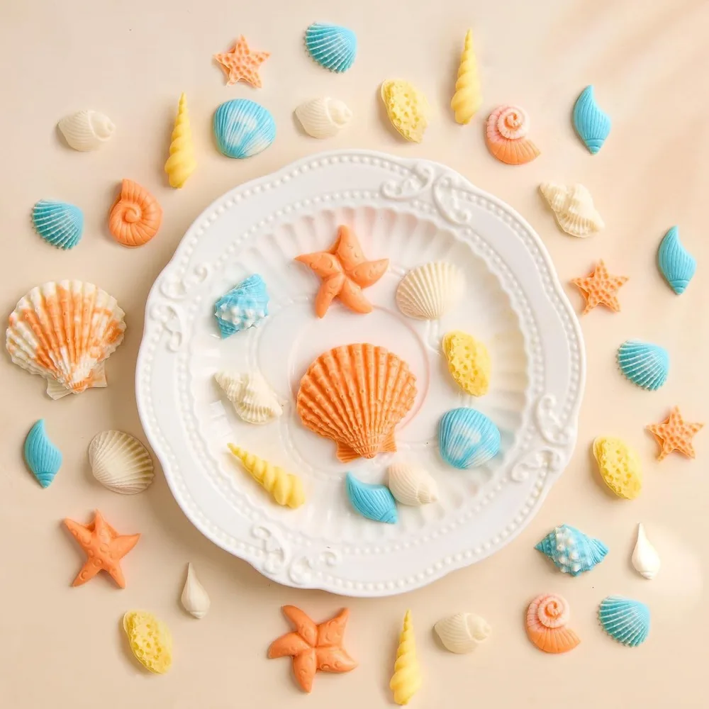 3 stuks mariene siliconen fondant mallen, schelp schelp zeester chocolade snoep mallen voor cupcake topper, cake pop decoratie en c
