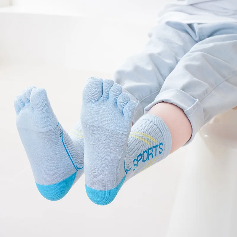 5 Pairs Children Thin Finger Socks Summer Mesh Pure Cotton Sweat-wicking Odor-proof Boneless Mid-Tube Big Boys Sports Toe Socks