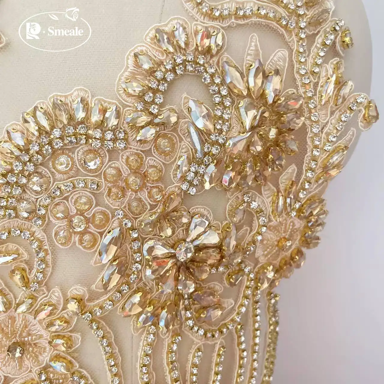 18-Farben Handgenähter Glas-Strass-Kragen. Funkelnder Strass-Kragen, Blumen-Schal, Schulterpartie, Hochzeitskleid DIY-Applikation RS2505161 – Detail 6