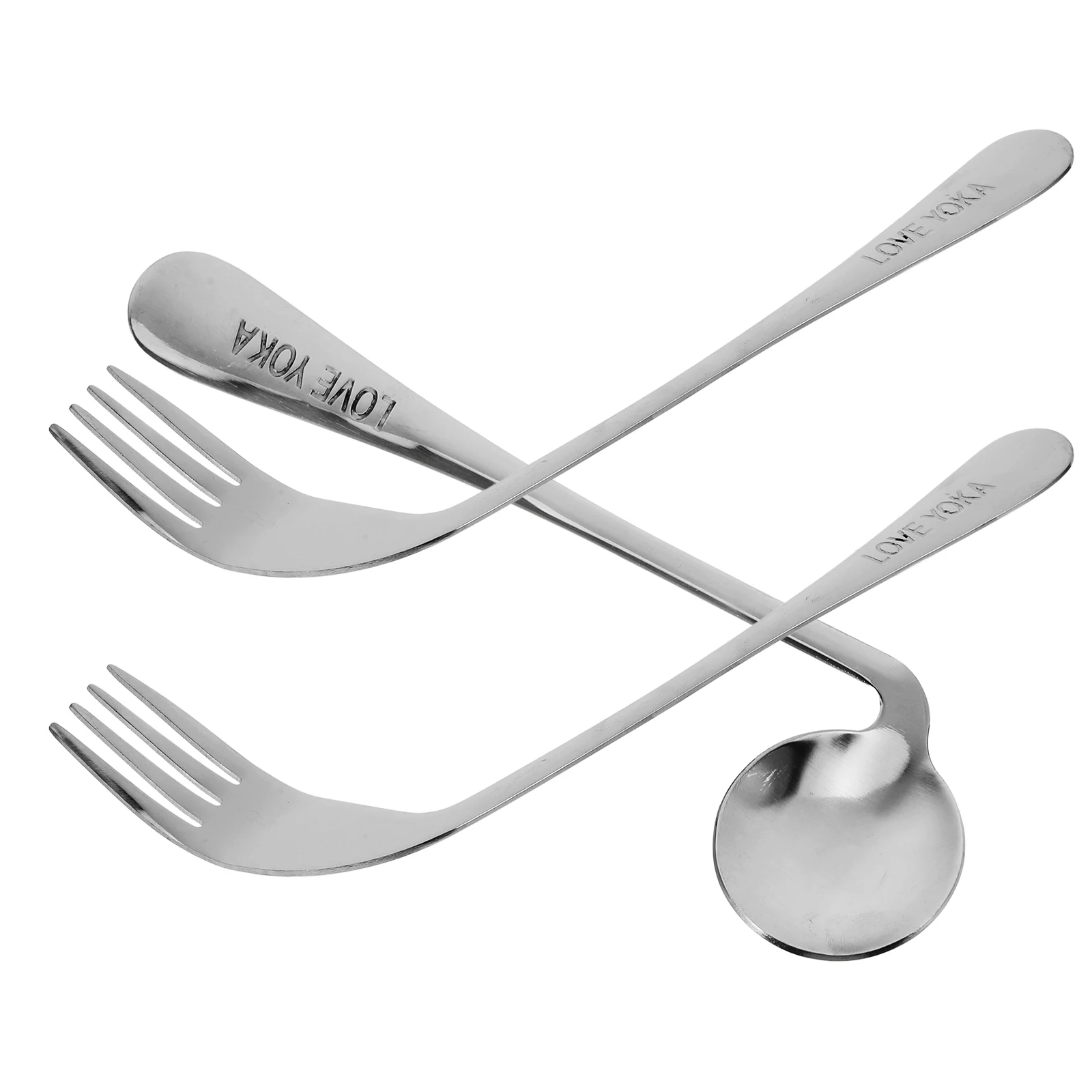 

1 Set Of Feeding Angled Spoon Stainless Steel Lightweight Ergonomic Fork For Old People Patients Self-Feeding Utensil Assist