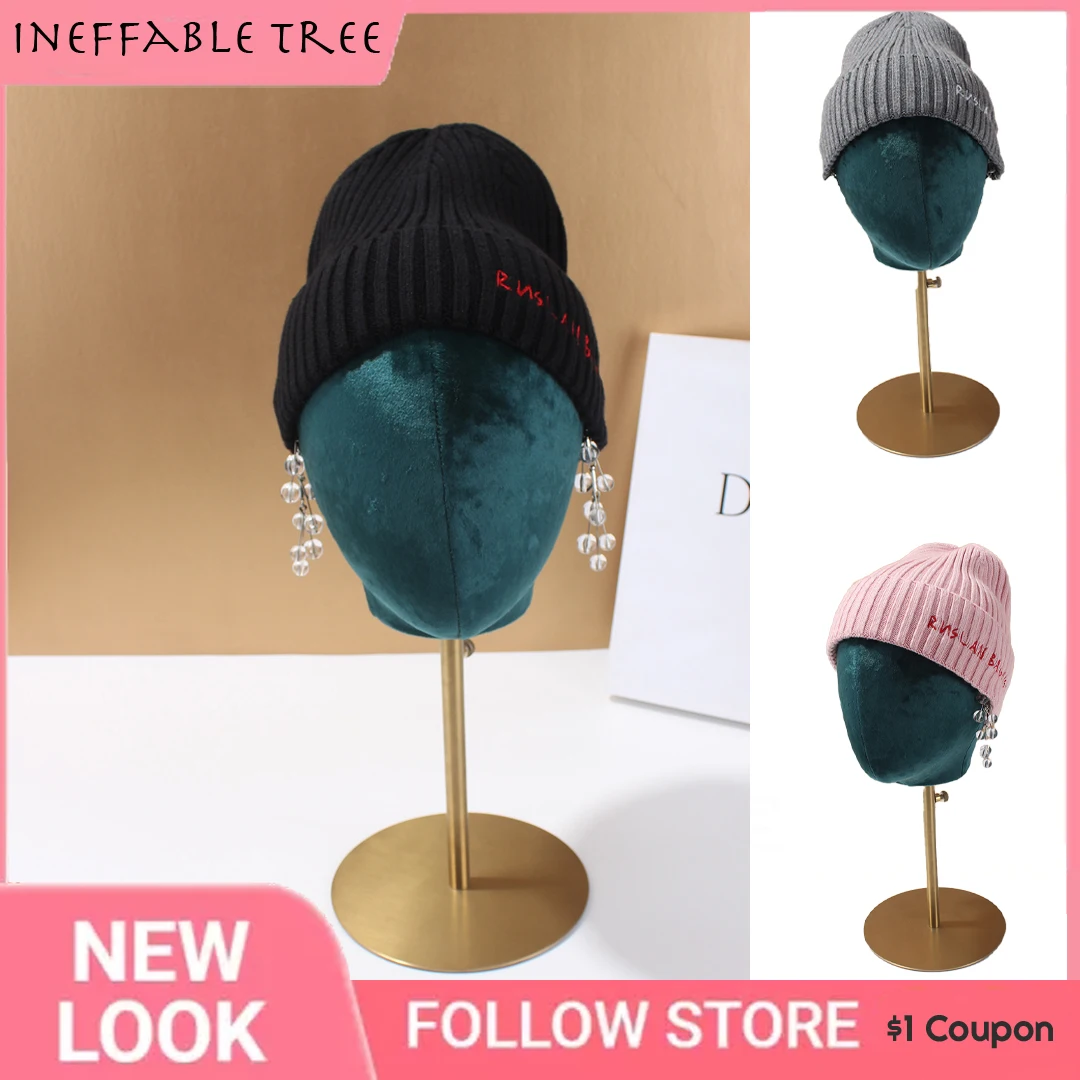 INS Brand Winter Knitted Beanie Hat  Thick Warm Unisex Letter Embroidered Cap for Men and Women  Bonnets