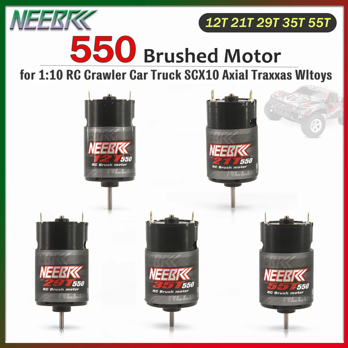 NEEBRC 550 12T 21T 29T 35T 55T Waterproof Brushed Motor for 1:10 RC Crawler Car Truck Buggy SCX10 Axial Traxxas Wltoys Parts