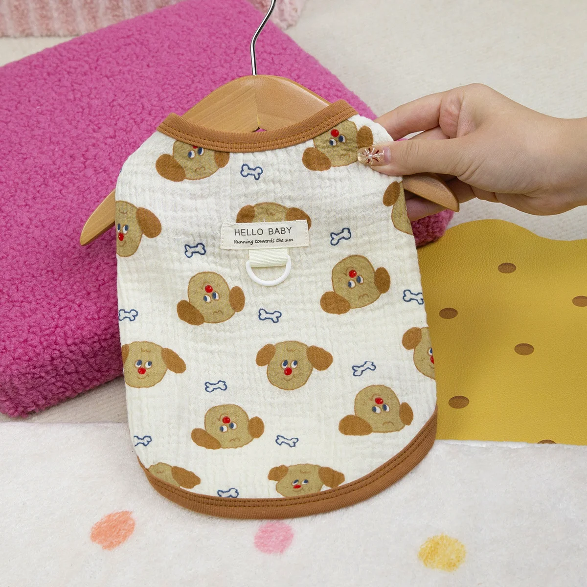 Japanese Style Pet Clothes Summer Cartoon Dog Clothes Teddy Breathable Vest Scarf Bear Print Puppy Sleeveless T-shirt