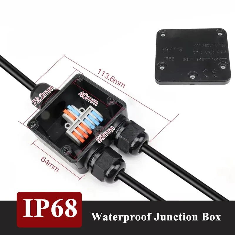 IP68 Y-type Wiring Waterproof Box Outdoor IP66 3 in 3 out Terminal Wire Power Box 2 Way PG9 Junction Box Buried Cable Connector