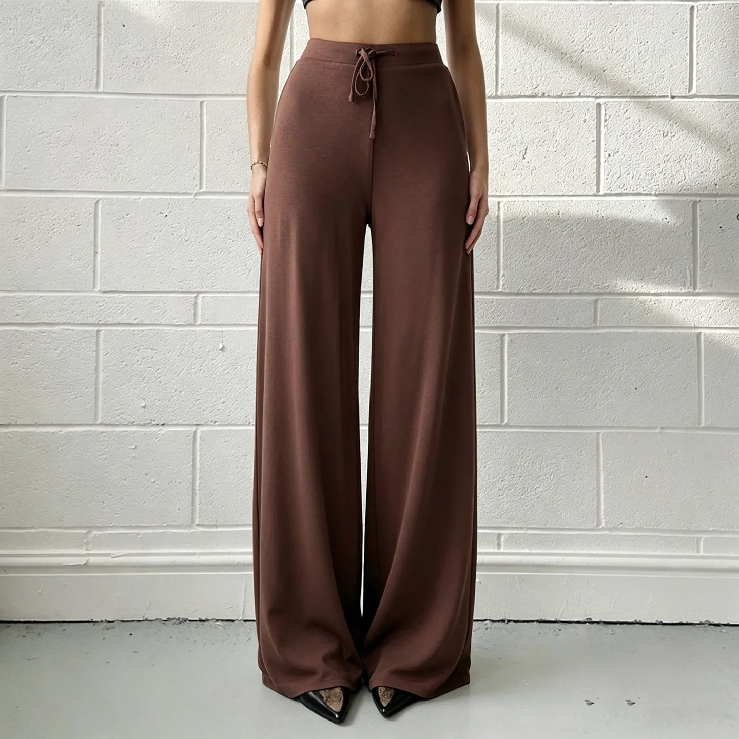 2026 Spring & Autumn Women Solid Color Commuter High‑Waisted Drawstring Wide‑Leg Suit Pants Elegant Drape Office Trousers