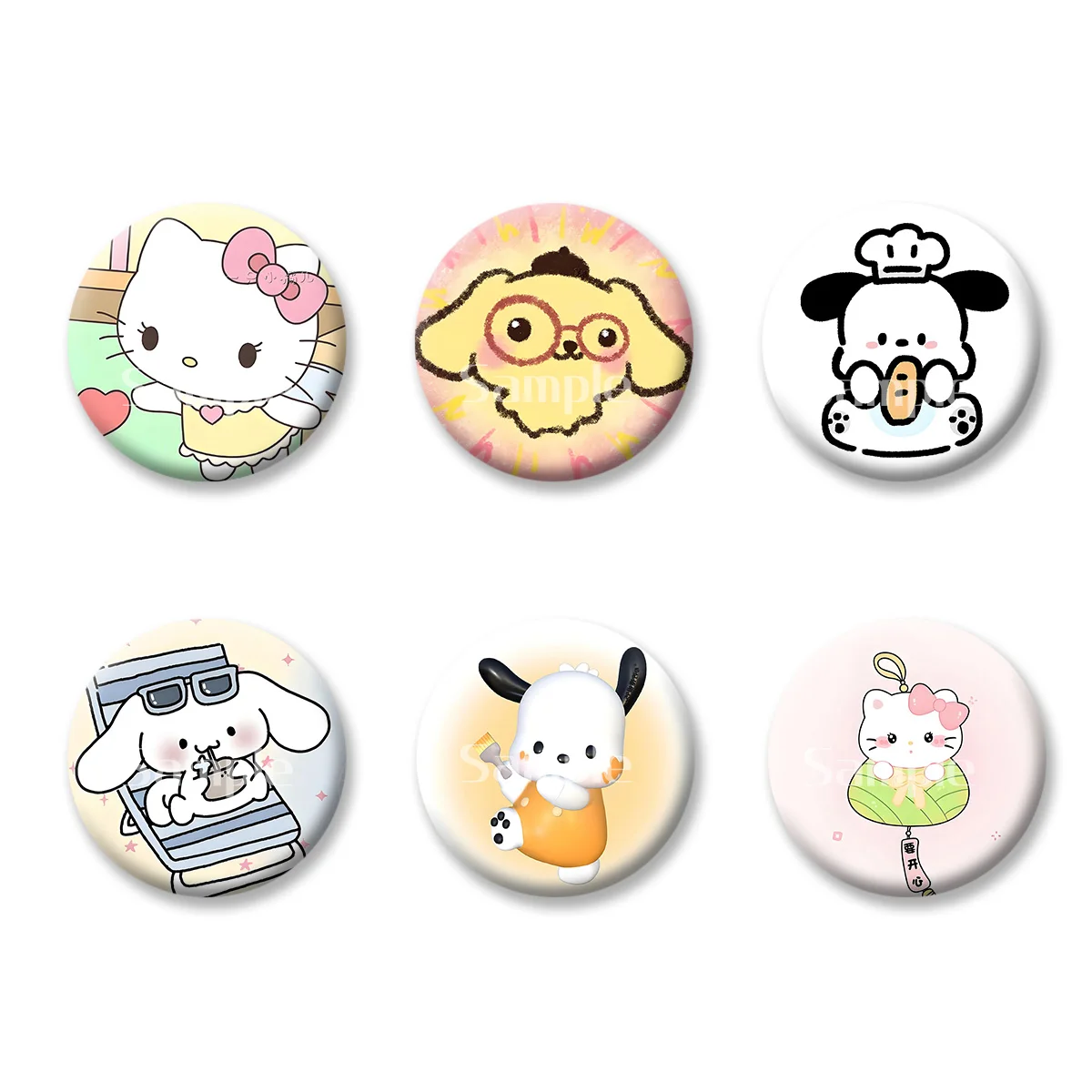 

Flash Badge Cards Sanrio Hello Kitty Kuromi Anime Cartoon Girl Keychains Convenient Makeup Mirror Fridge Magnet ACG Accessories