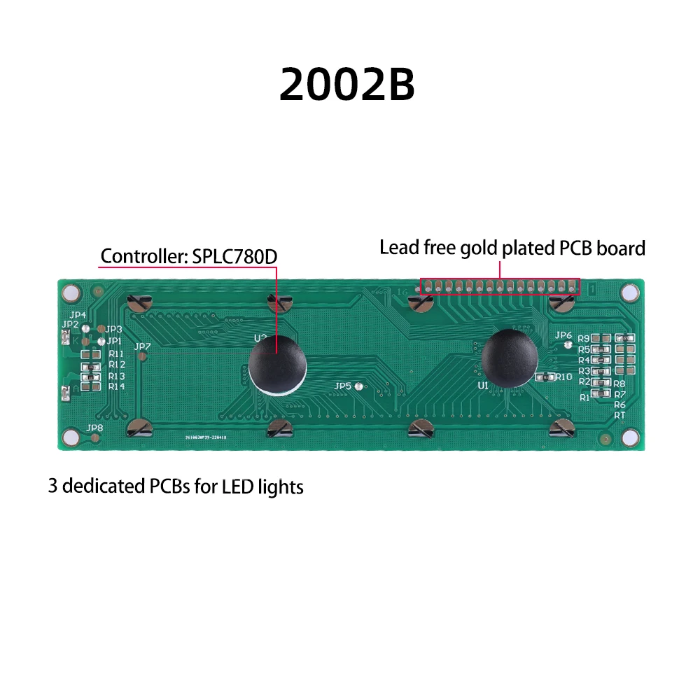 Pantalla LCD de caracteres grandes, módulo puntual, película gris, caracteres negros, fuente inglesa y japonesa con voltaje de retroiluminación de 5V, 2002B