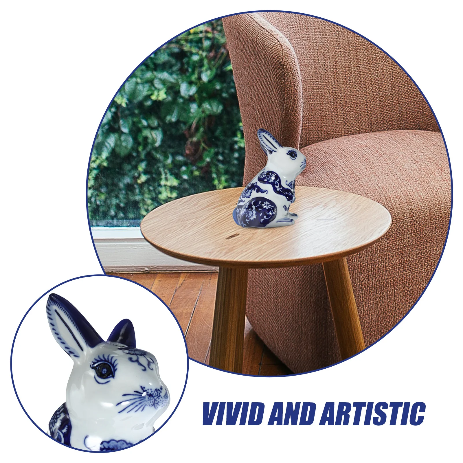 

Ceramic Bunny Decoration Blue White Porcelain Pattern Desktop Office Home Decor Artistic Rabbit Ornament Creative Sculpture