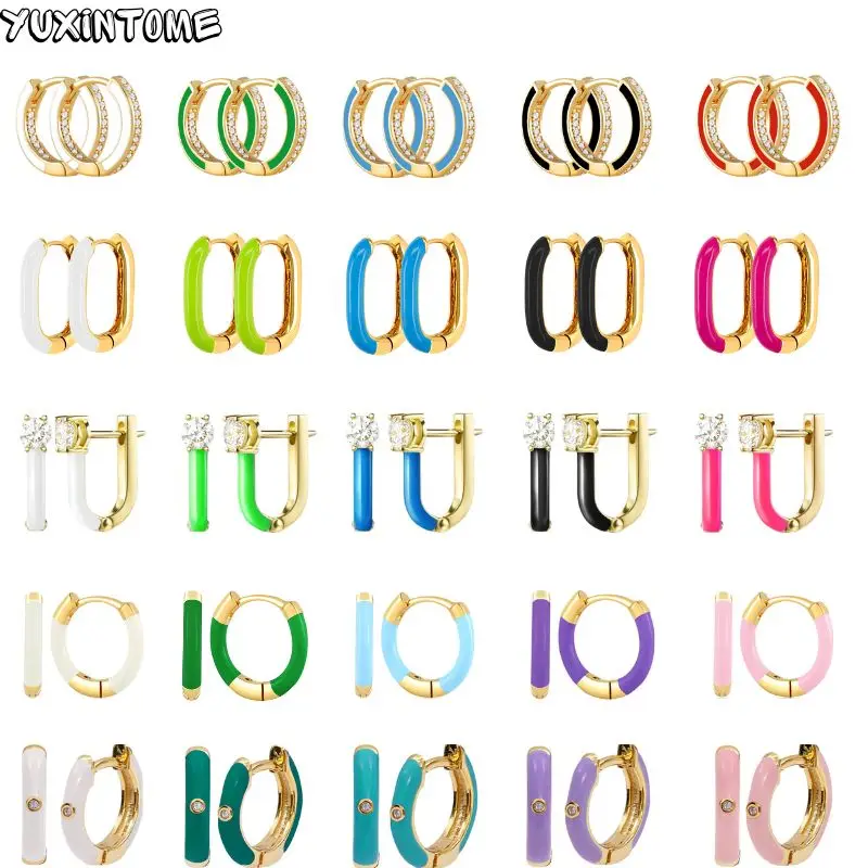 Candy Color Enamel Earrings 925 Sterling Silver Needle Round/U-Shape Hoop Earrings dla kobiet Sweet Summer Piercing Jewelry Gift