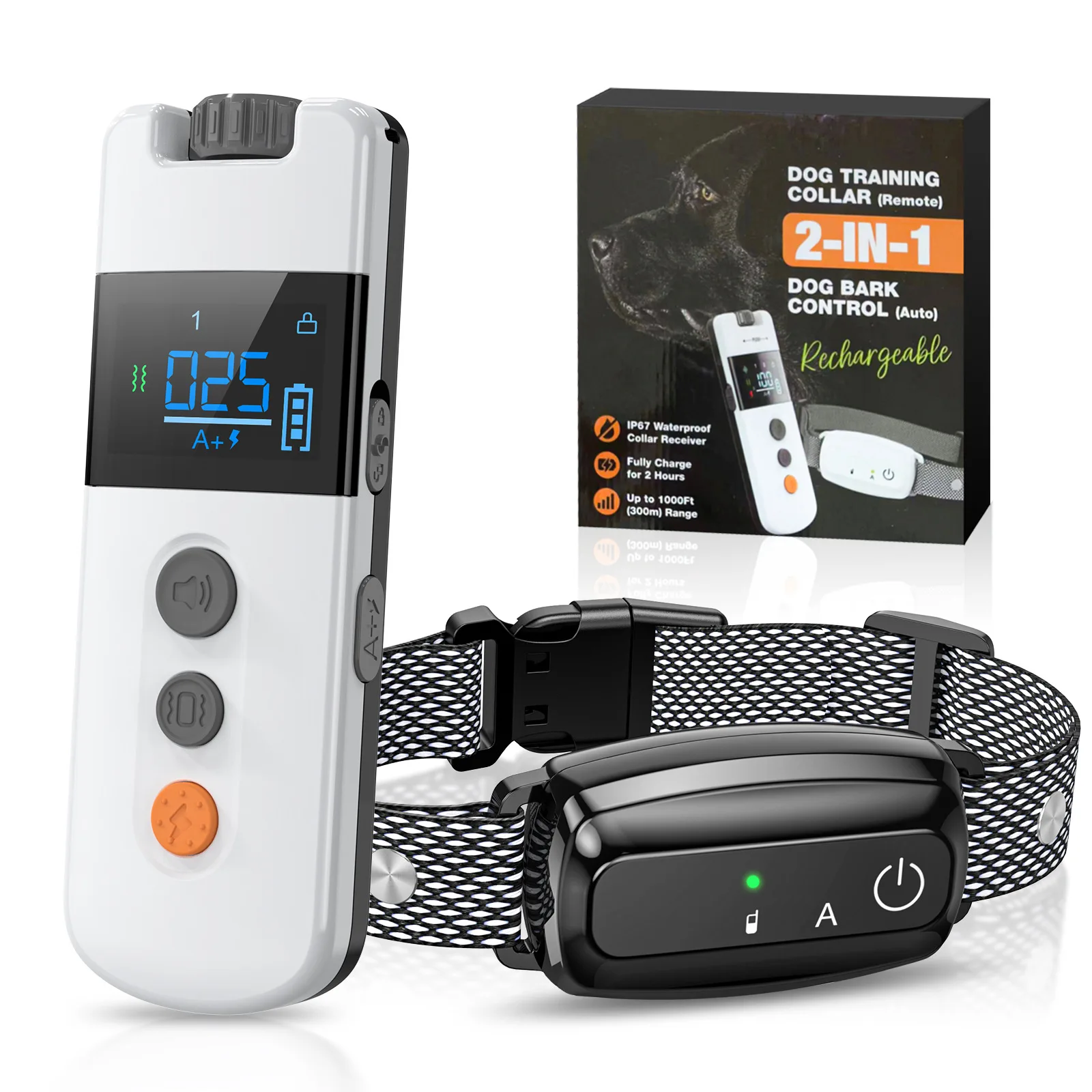 1000ft Electric Dog Training Collar with Sound Vibration Shock Lighting Pet Bark Stopper Remote Control Dog Trainer Waterproof