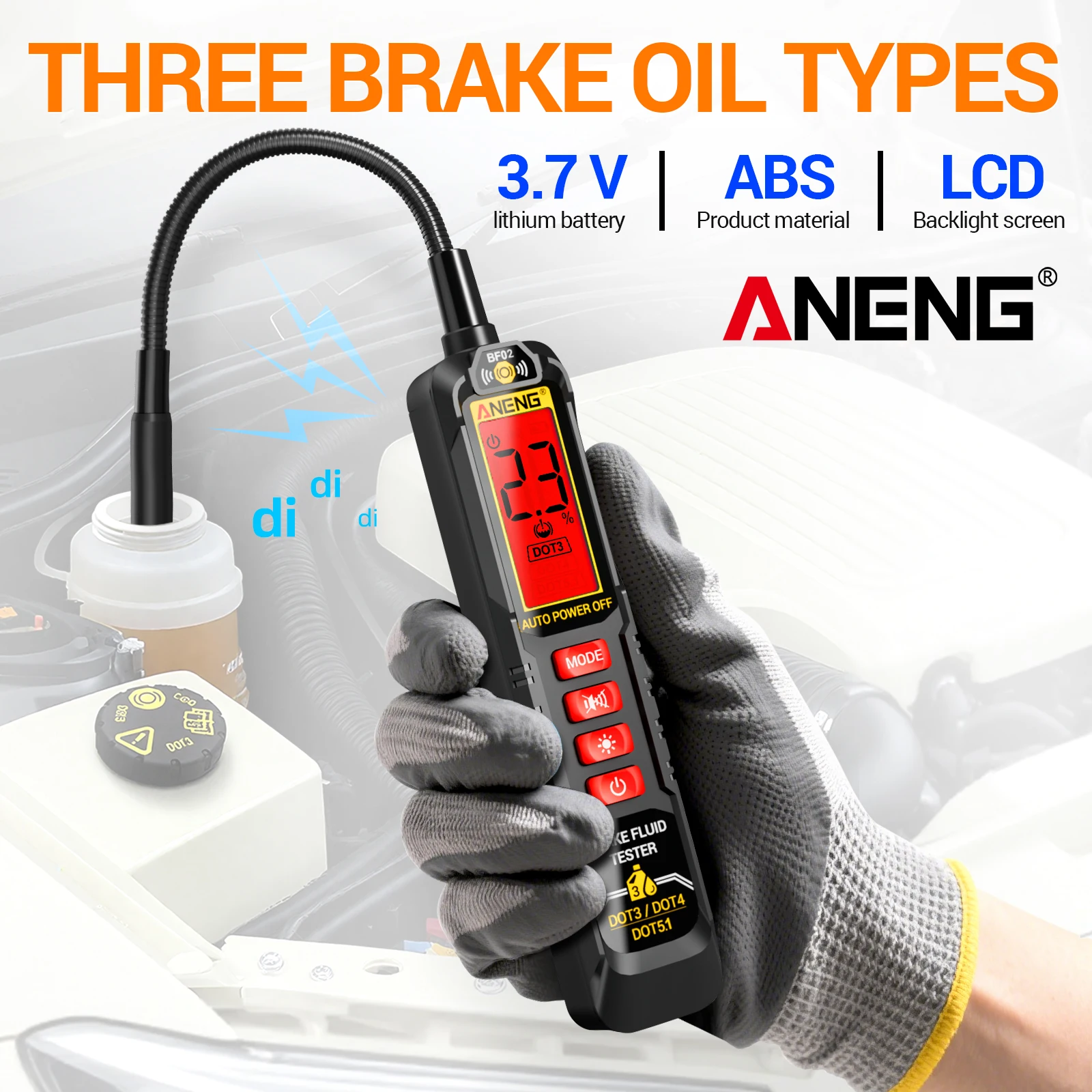 ANENG BF02 Car Brake Fluid Tester DOT3 DOT4 DOT5.1 Moisture Type-C Lithium Charging Backlit Screen Flexible Hose Diagnostic Tool