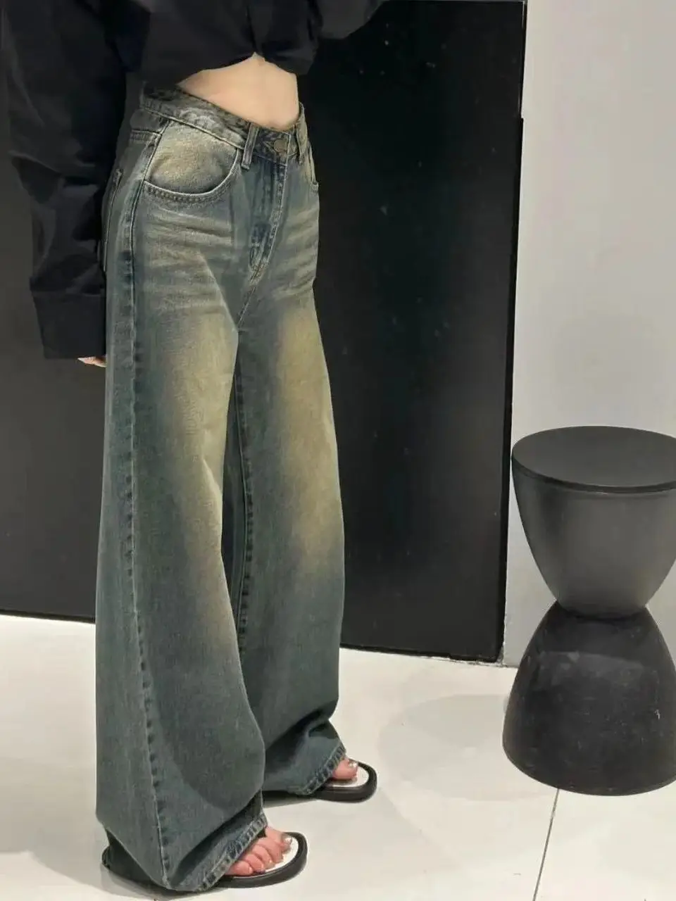 Celana Jeans Wanita High Waist Wide Leg, Model Longgar Kasual, Musim Panas 2025, Warna Biru, Celana Panjang Lurus, Celana Panjang Ele