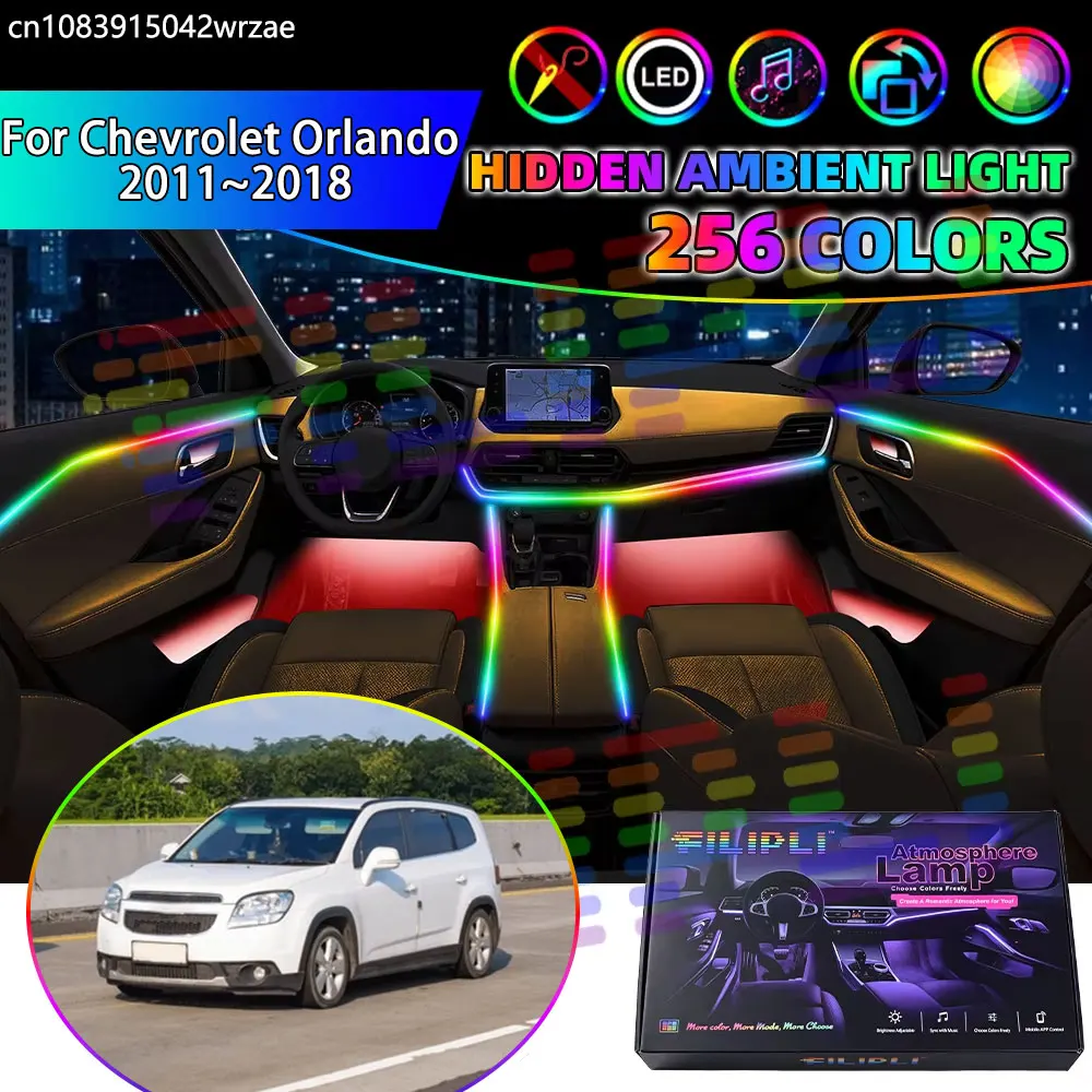 For Chevrolet Orlando 2011~2018 MK1 J309  RGB Car Interior Ambient Lights Strips Breathing Lighting Kit App Control LED strips