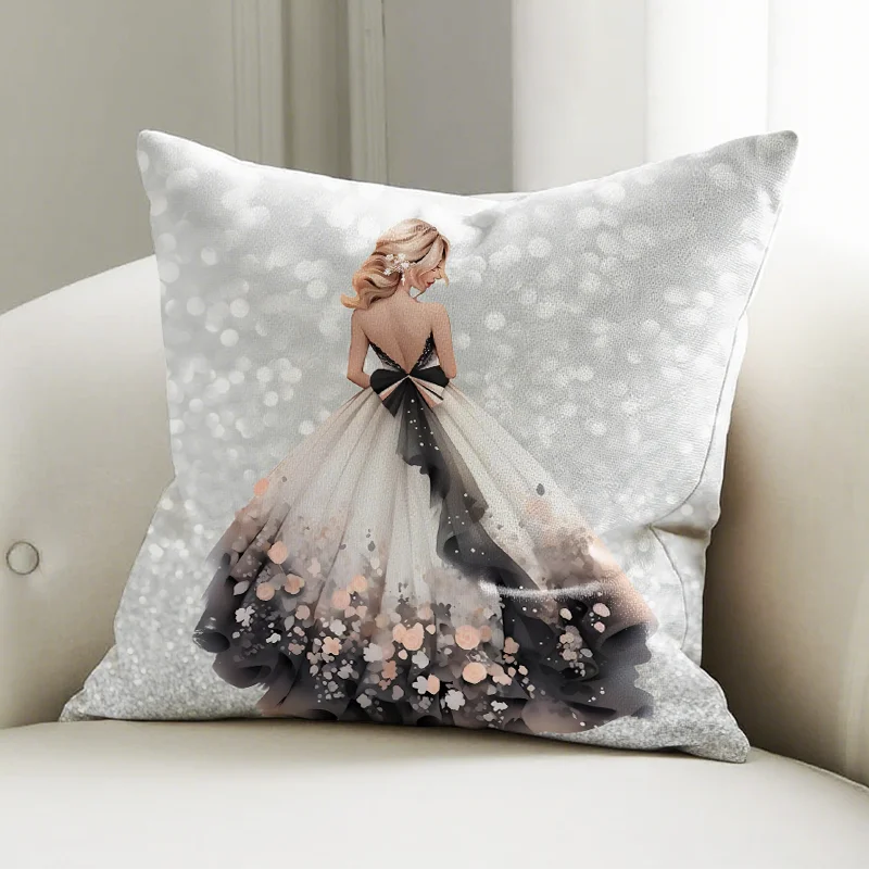 

Black Gown Girl Pillow Cover, Sparkle Dress Print Cushion Case, Elegant Sofa Bedroom Decor Accent Pillow