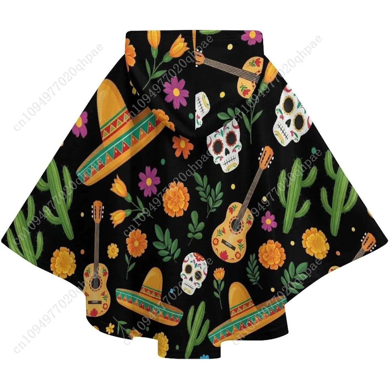 سترة بطانية مريحة من الفلانيل، سترة ذات قلنسوة كبيرة الحجم بنمط يوم الموتى مع جيوب للأطفال والمراهقين #6