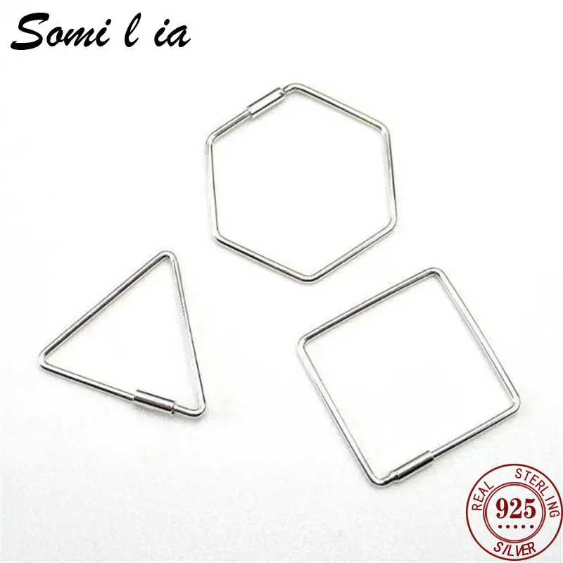 SOMILIA 925 Sterling Silver New Fashion Minimalist geometry Earrings For Women Korean version 18-22MM Womens Earrings Jewelry C3