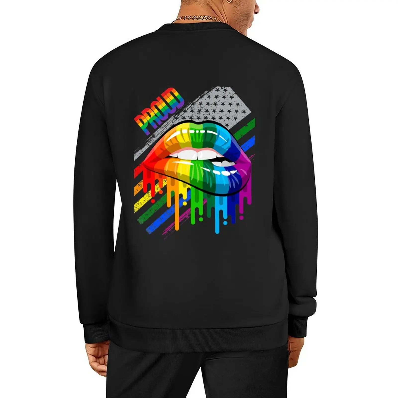

proud Rainbow Lips Pride Pullover men's sweat-shirt men's coat men's clothing aesthetic clothing sports sweatshirt man