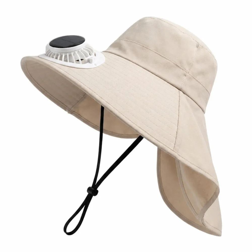 

USB Charging Women Men Solar Fan Hats UV Protection 800 MAh Bucket Hat Full Wrap Adjustable Work Sun Hat Summer Outdoor
