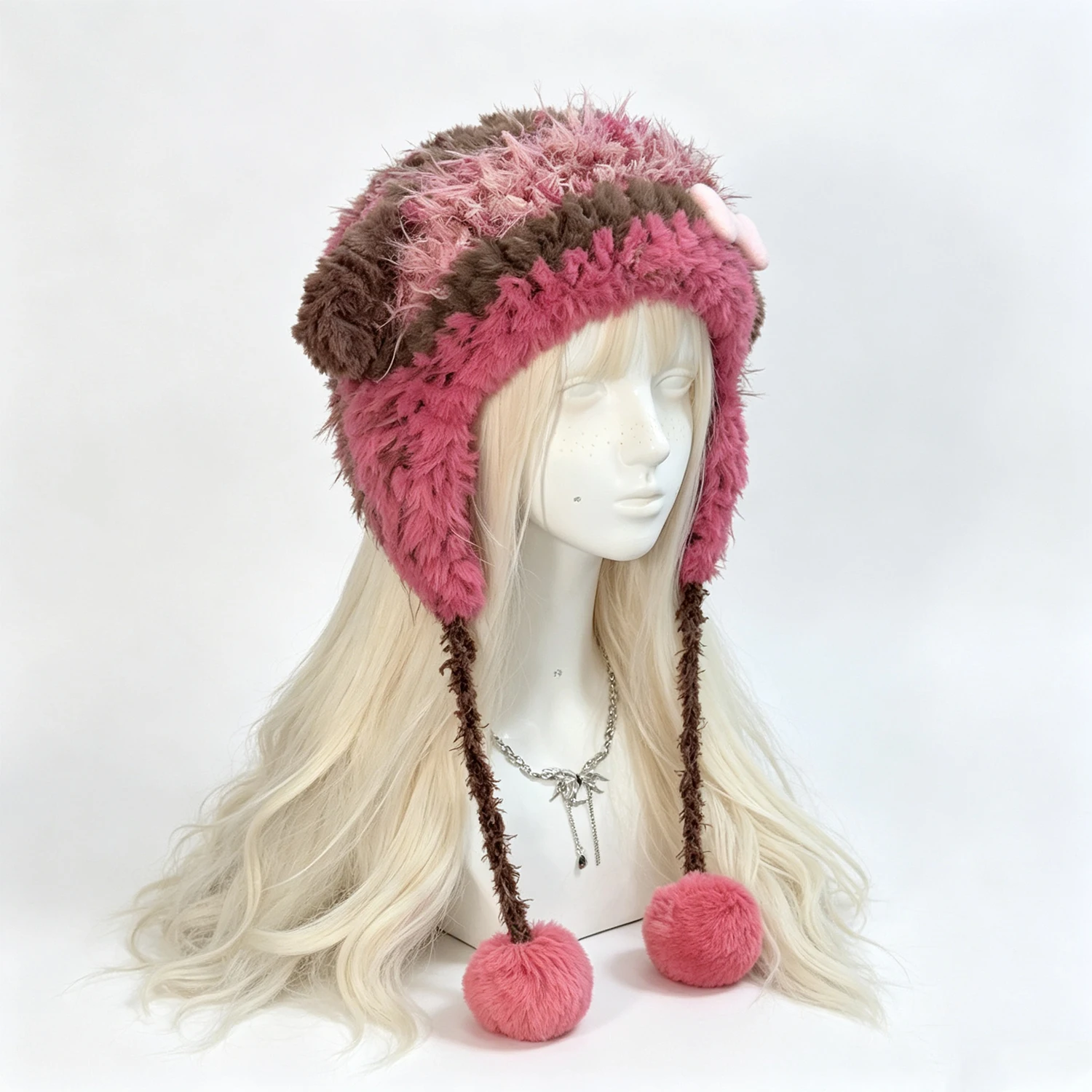 Custom Hand-Crocheted Magenta Pink Puppy Dog Ear Hat Women Cozy Pom Bone Charm Beanie Kawaii Fairycore Lolita Winter Headwarmer
