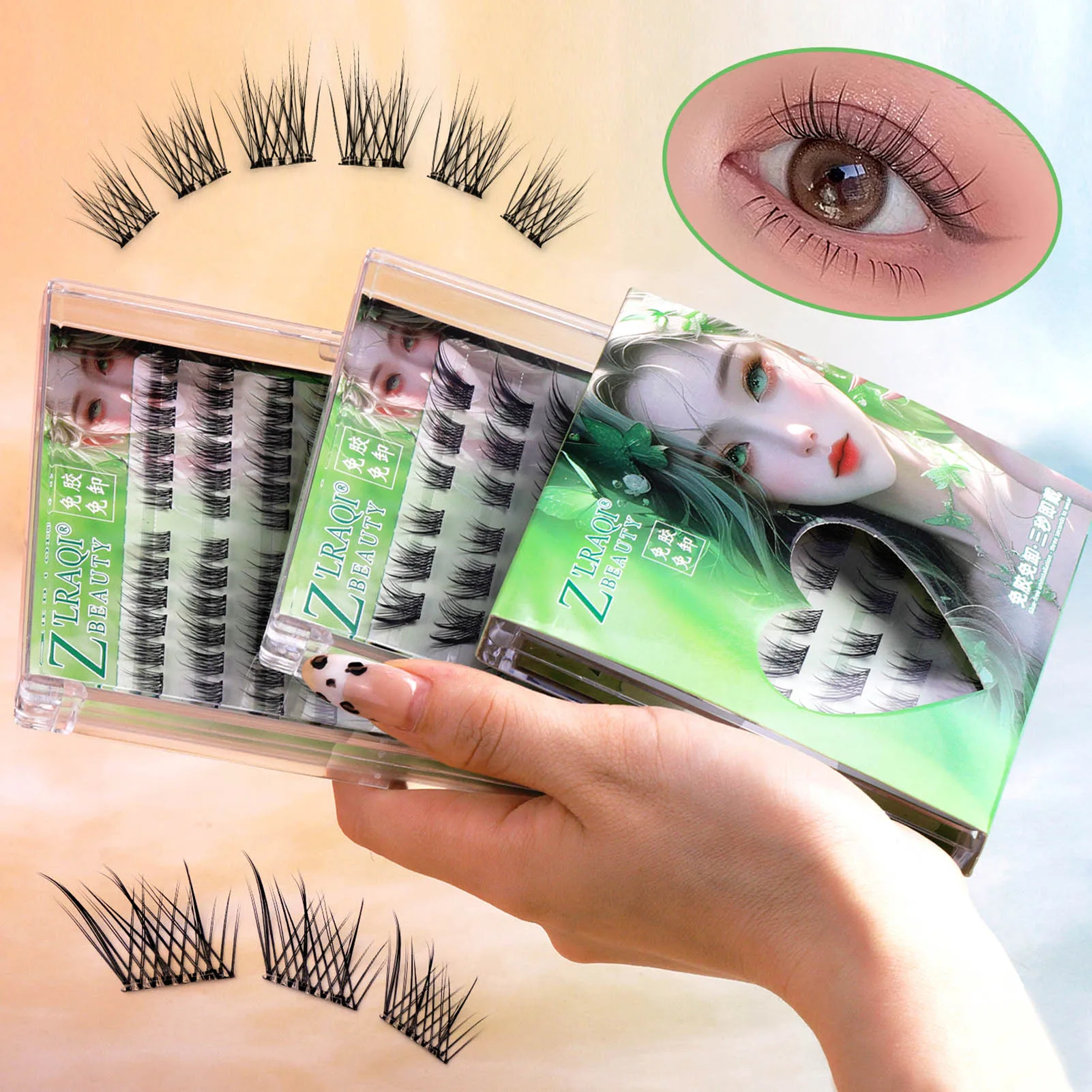 No Glue Self-adhesive False Eyelashes DIY Anime Winged Fox Eyes Thick Segmented 9-13mm Lash Extension Enlarge Eyes Tool