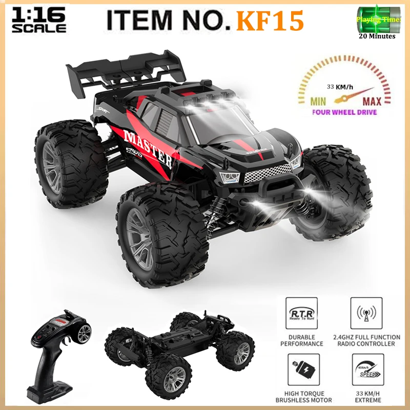 KF15 1/16 RC Car 4WD High Speed Off-road 2.4G Remote Control Cars With LED Lights Drift Racing Truck Electronic Toy For Kids