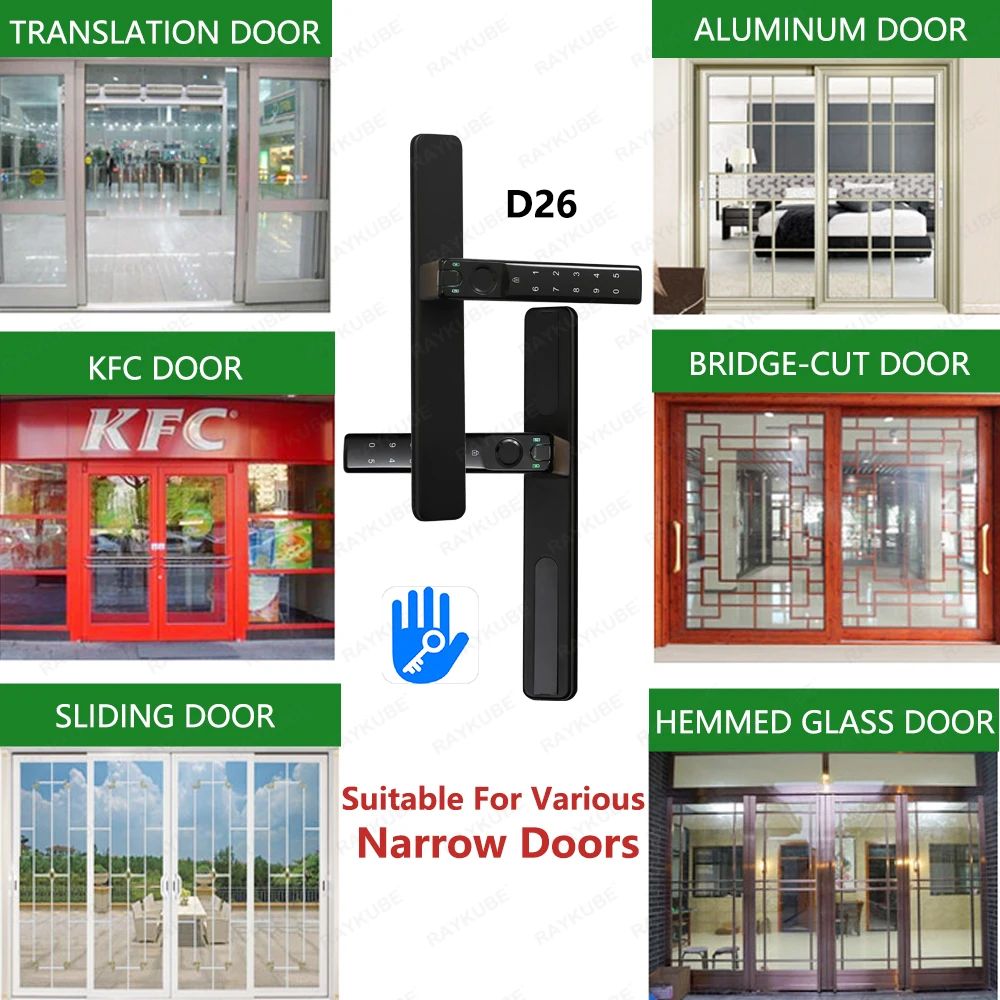 RAYKUBE D26 TT Lock Bluetooth podwójny odcisk palca inteligentny zamek do drzwi z podwójnym hasłem/dwustronnym kluczem aplikacja do KFC/drzwi