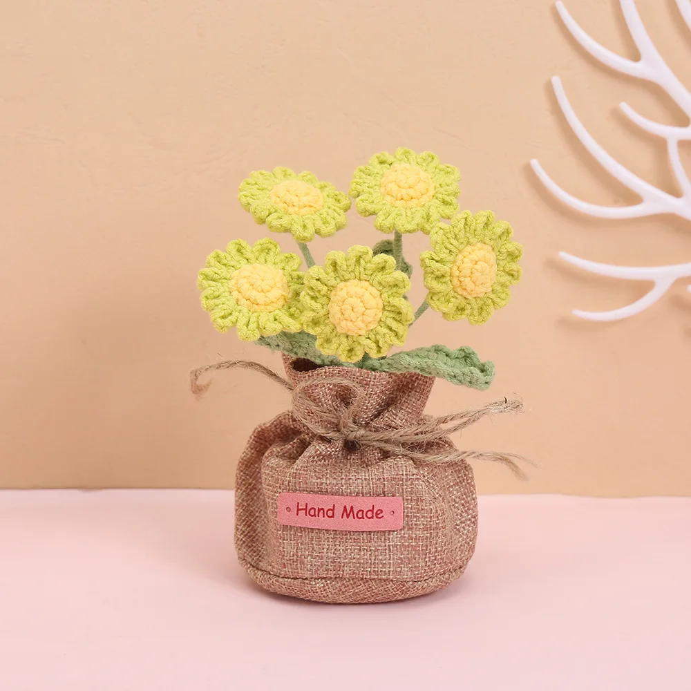 Handgewebter Blumentopf, Liebliche Gestrickte Blumen, Kreative Kunstpflanze im Topf, Dekoration für Schreibtisch und Bücherregal, Geschenk für Freunde – Detail 6