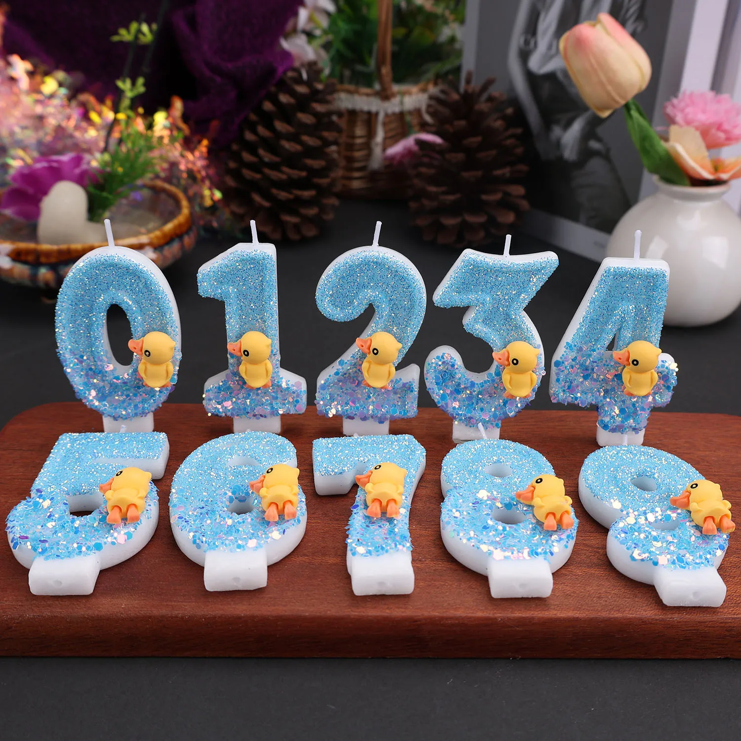 Little Yellow Duck Digital Candle - Light Blue Glitter Candle, Anniversary and Birthday Candle for Festivals, Party Gift
