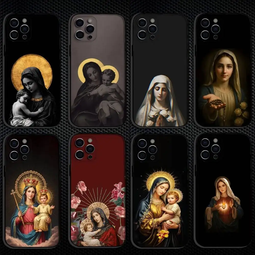 

Virgin Mary And Jesus Phone Case For iPhone 16,15,14,13,12,11 Plus,Pro Max, Others Soft Black Cover