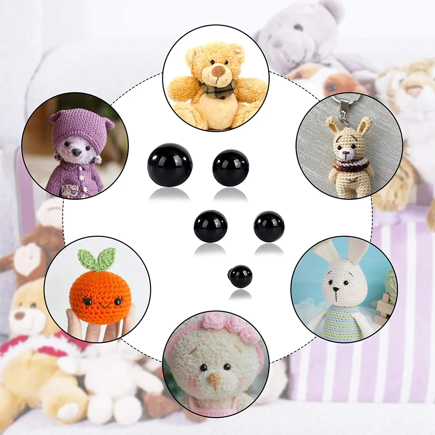 Ojos de seguridad de plástico negro para manualidades de juguetes, oso de peluche, accesorios para muñecas, fabricación de animales, 3mm, 4mm, 5mm,