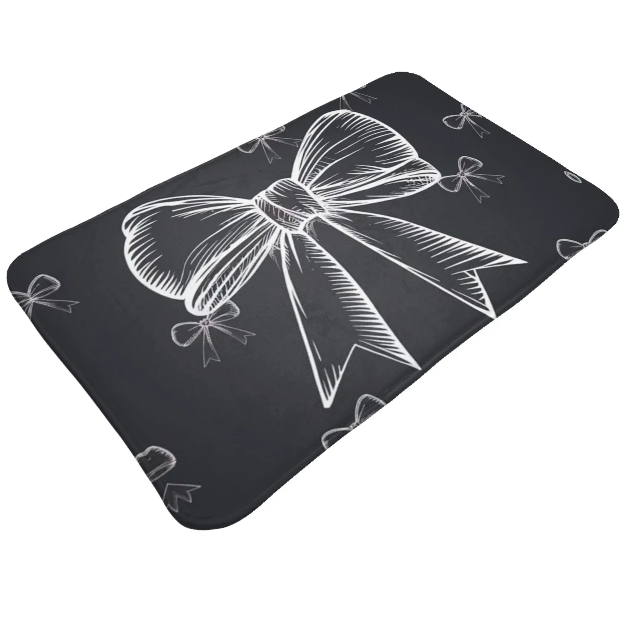 Grey White Bow Ribbon Repeat Pattern Anti-Slip Mat Kitchen  Entrance Doormat Home Decoration