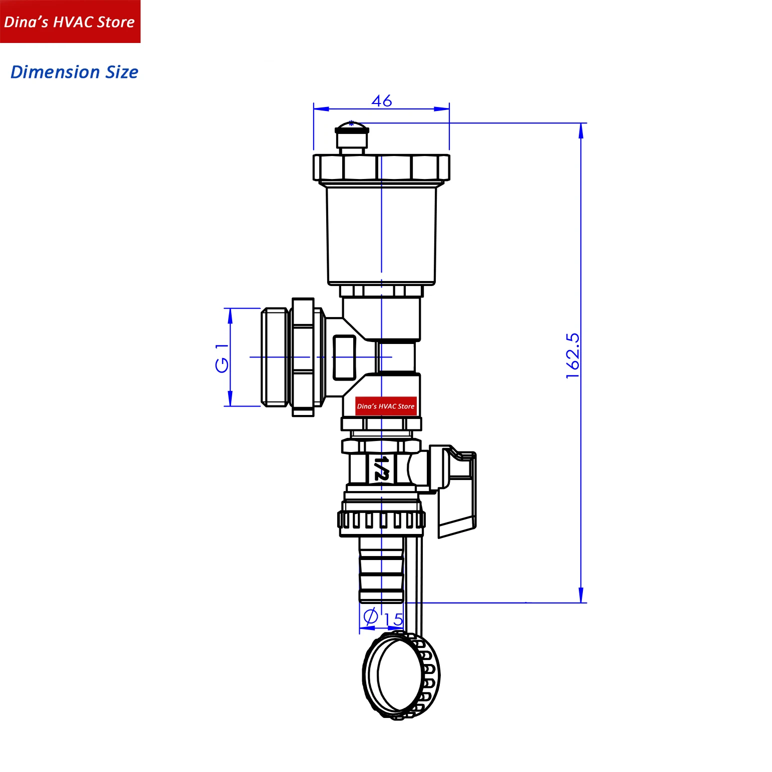 Verstellbares Endstück-Set aus G1"/DN25-Messing mit Ablauf- und Entlüftungsventil, der im Fußbodenheizungsverteiler und Heizkörper verwendet wird – Detail 5