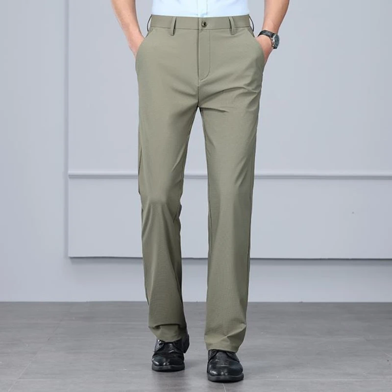 

Мужские брюки, тонкие прямые эластичные повседневные брюки цвета хаки, мужские брюки для работы, офиса, черные простые базовые мужские брюки, мужские брюки