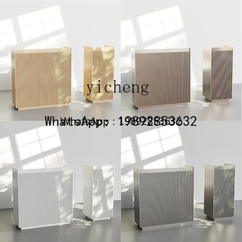 L1   . Simple modern restaurant front desk wood grain grille welcome desk checkout page podium