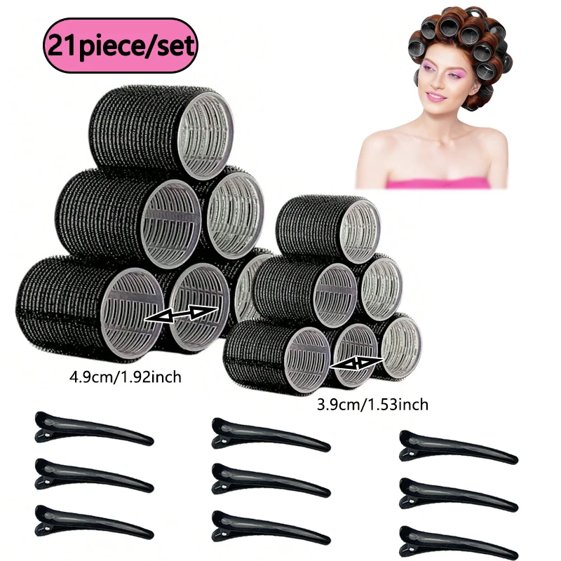 Juego de 21 piezas para rizar el cabello con 12 rizadores y 9 clips, rizador DIY de 1.92/1.53 pulgadas con agarre automático, adecuado para cabello largo/mediano/corto.